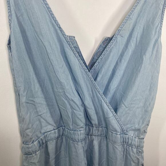Cloth & Stone Womens Chambray Jumpsuit Size S Blue Tencel V Neck Capri Summer - Picture 9 of 11